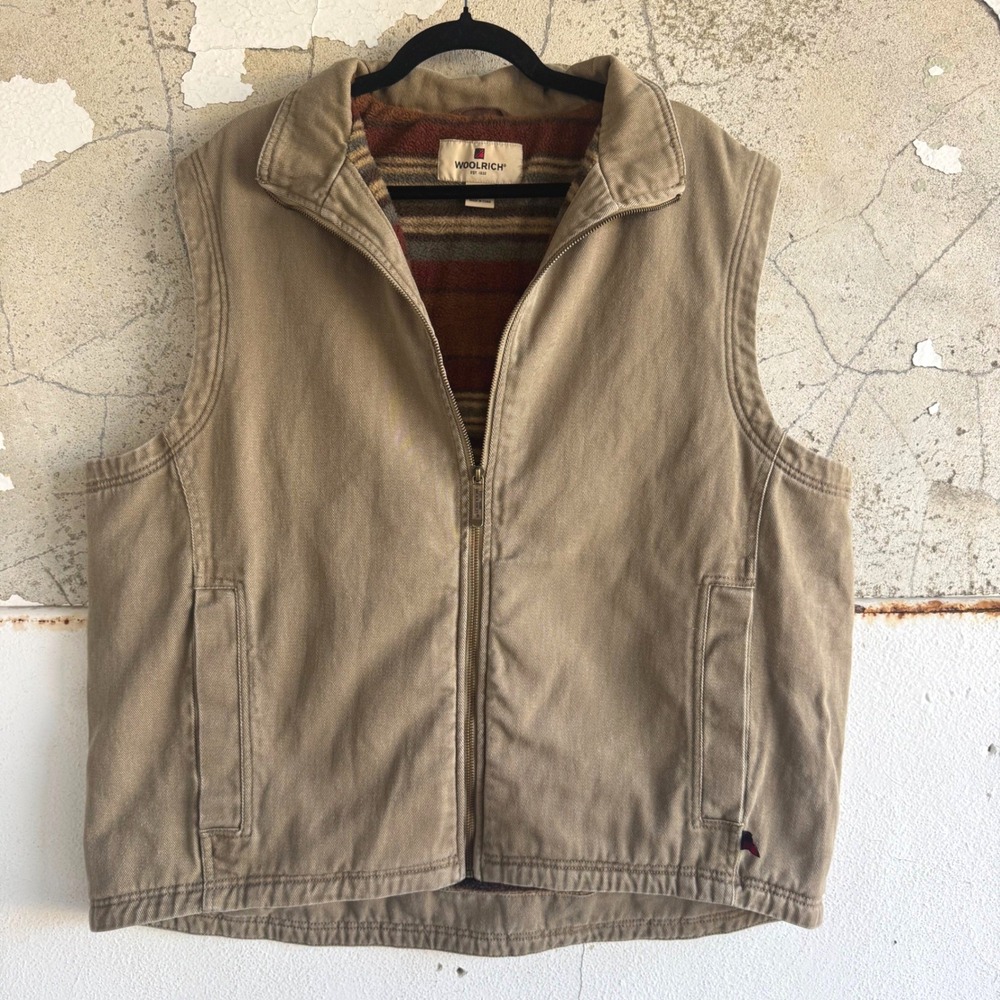 Woolrich Vest Canvas Fleece Lined Outdoor Workwear Utility Mens XL Vintage